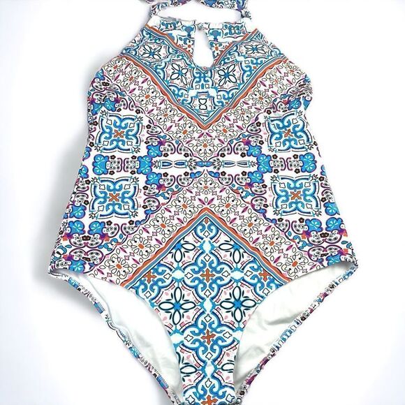 Women's Halter Neck Boho Keyhole One-Piece Swimsuit 2XL - Picture 1 of 11